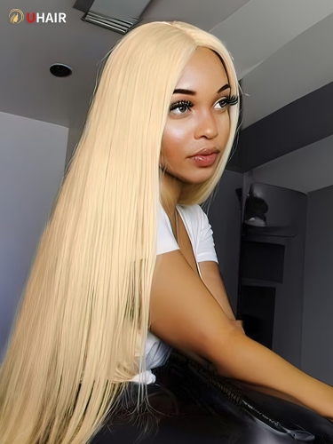 UHAIR 613 Blonde 4 Bundles with 13x4 Lace Frontal Brazilian Straight 100% Virgin Human Hair Extensions