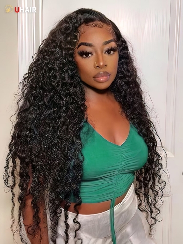 UHAIR 13x4 Transparent Lace Loose Deep Wave Natural Black Hair Wigs Pre Plucked Wigs With Baby Hair