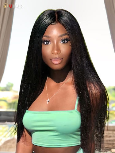 UHAIR Straight Natural Hair 13x6 Lace Front Wig 180% Density Wig Pre Plucked Wigs