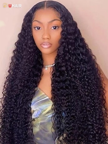 UHAIR Glueless 5x5 HD Lace Closure Wear and Go Wigs Human Hair Pre-Plucked Deep Wave 180 Density