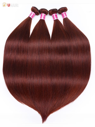 UHAIR Vibrant Reddish Brown Wig Silky Straight 4 Bundles 100% Remy Human Hair Extensions Deal Wig