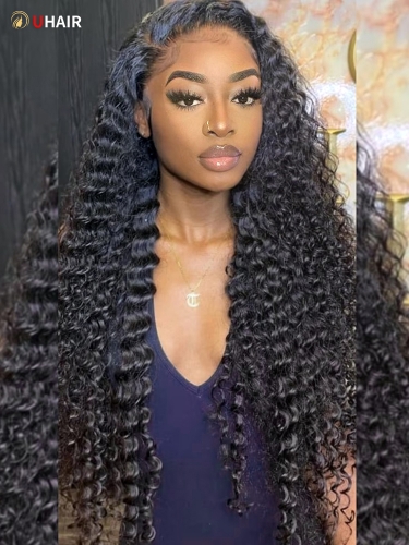 UHAIR Deep Wave Wig Glueless Lace Wigs 13x4 HD Lace Frontal Wig 150% 180% Density Pre Plucked with Baby Hair