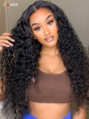 UHAIR Natural Black Human Hair 13x6 Lace Wig 180% Density Kinky Curly Wigs