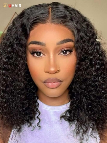 UHAIR Natural Black Human Hair 13x6 Lace Wig 180% Density Kinky Curly Wigs