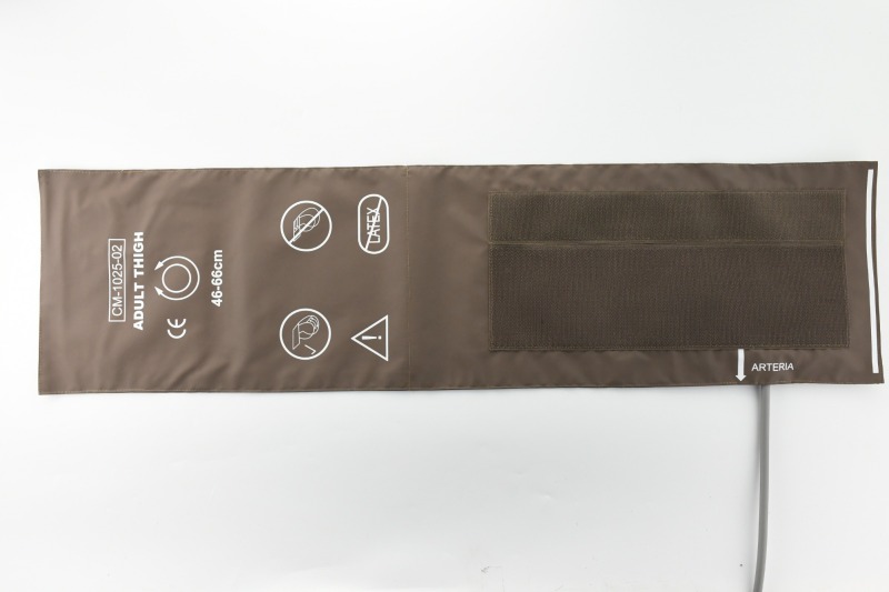 NIBP Cuff Reusable Single Tube Blood Pressure Cuff Brown Imitation Leather Coat Without Gas Connector For Patient Monitor