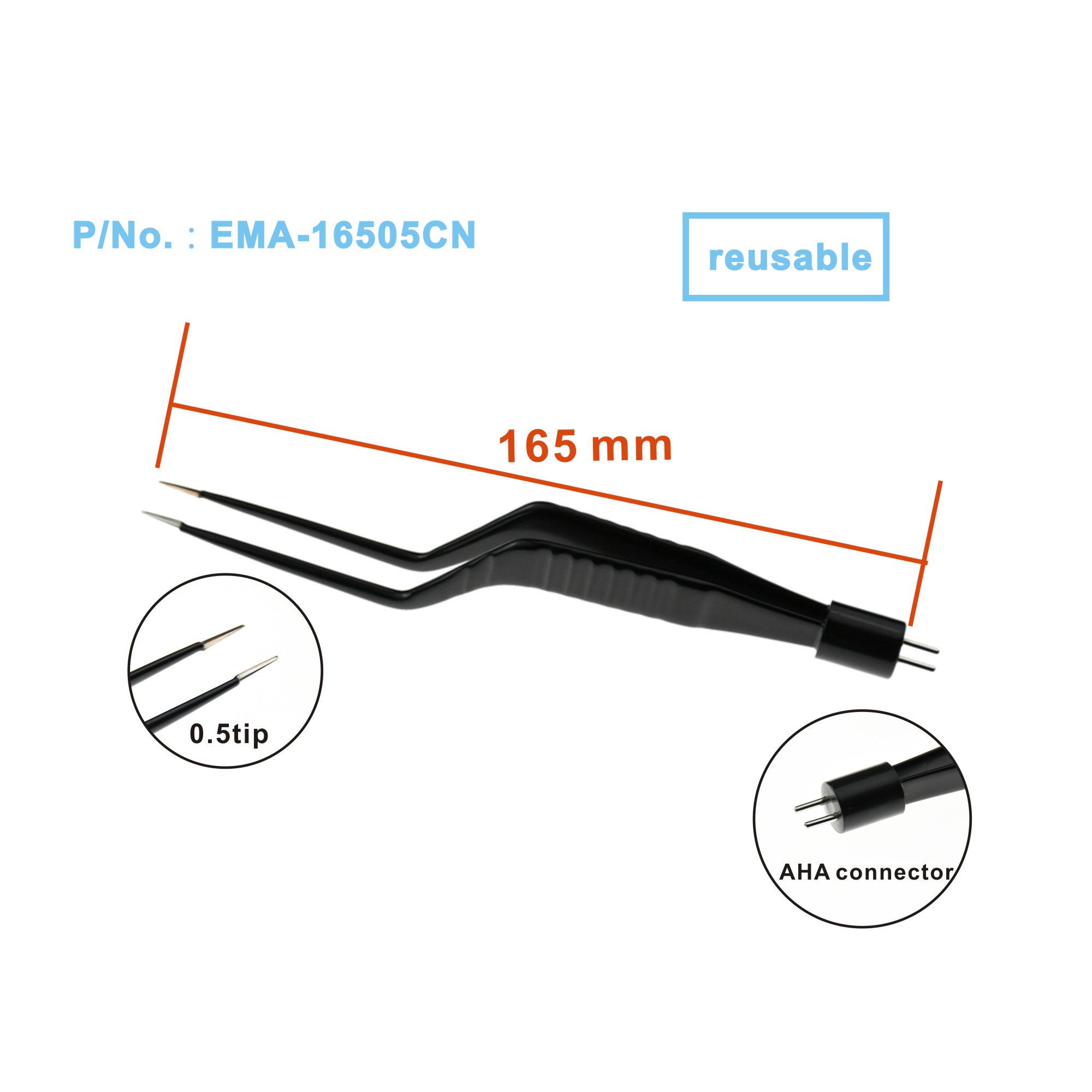 High quality import EMI bipolar forceps Black nylon coated Non Stick for electrosurgical unit leep knife AHA socket