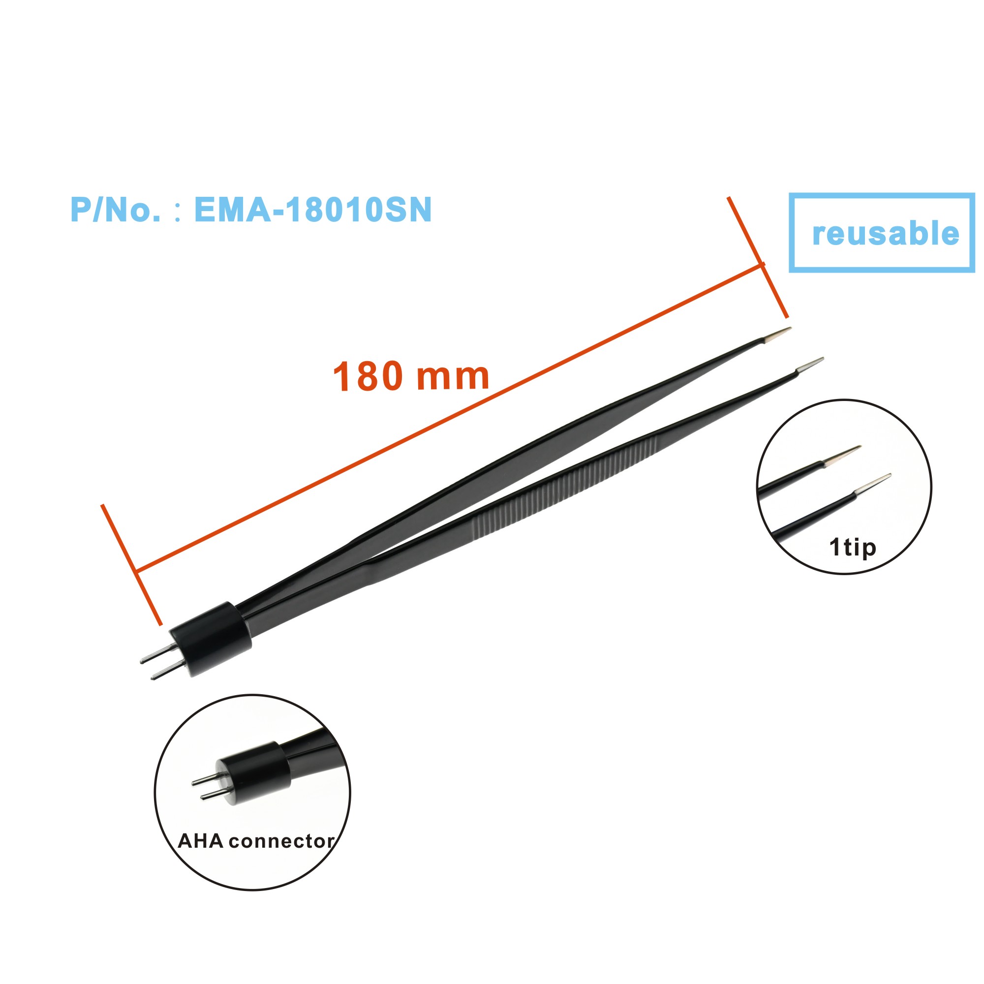 High quality import EMI bipolar forceps Black nylon coated Non Stick for electrosurgical unit leep knife AHA socket