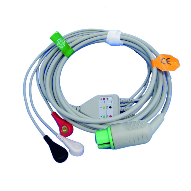 China zoncare One-piece 3 or 5 Leads Snap Or Clip ECG cable and leadwires for ECG machine