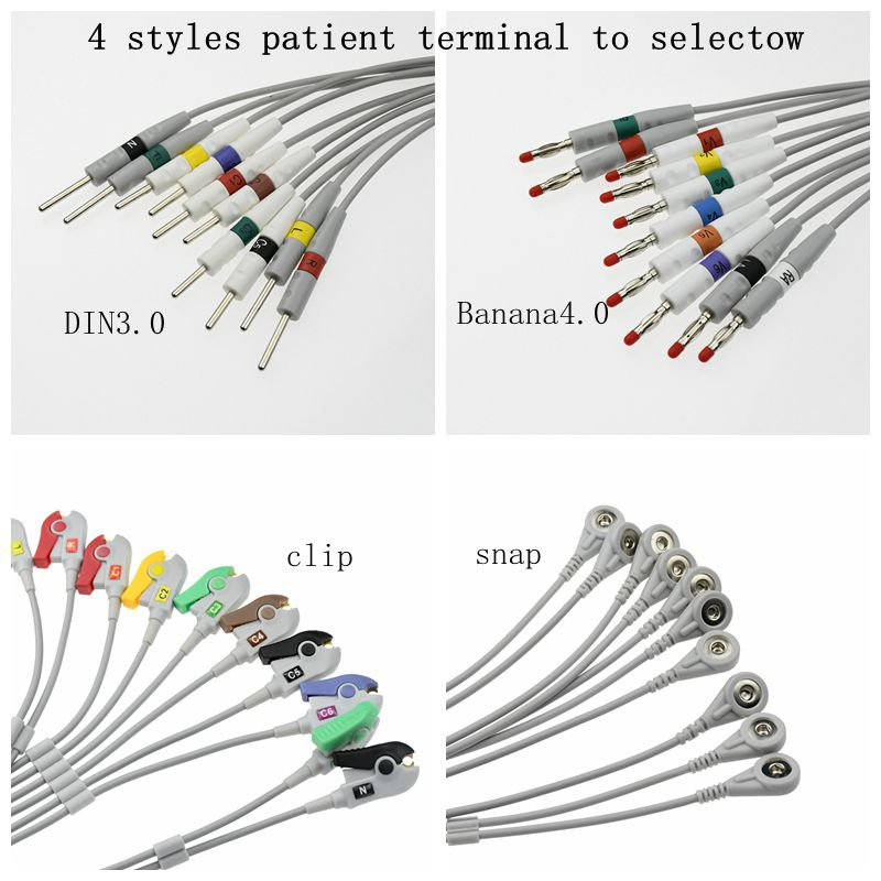 Hospital Popular EKG cable with 10leadwires Din3.0/Banana4.0/Snap/clip for KANZ A style