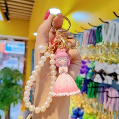 Cartoon resin Princess Pearl keychain girl cute girl heart ins Wind mobile phone chain bracelet keychain bag