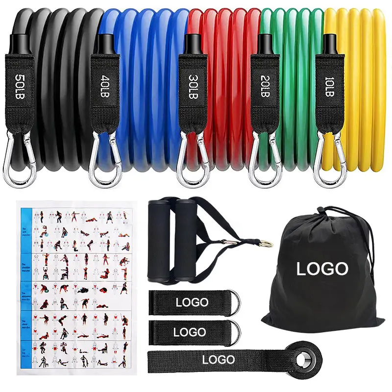 Wholesale Elastic heavy duty 11 Pcs Latex Gym Tools Fitness Exercises Workout Resistance Bands home exercise equipment