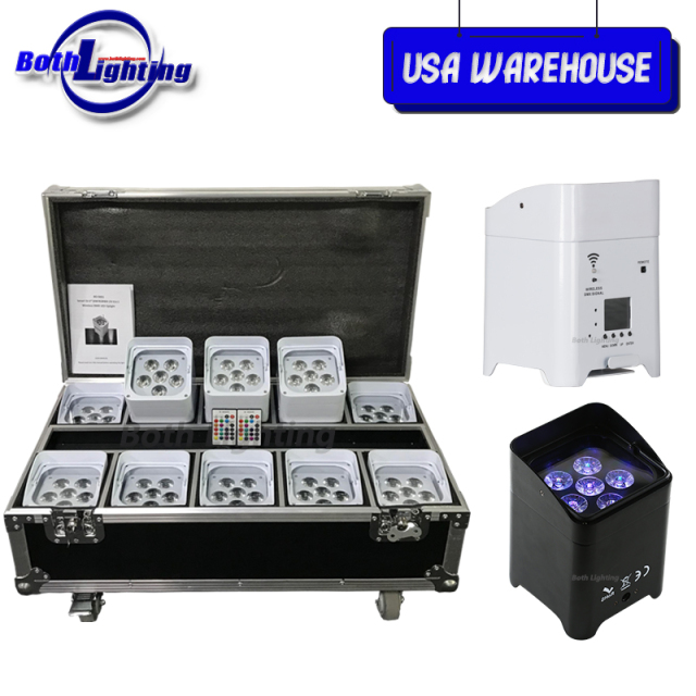USA warehouse Smart DJ S6 uplighting 10pcs with case Battery & Wireless DMX Wedding Uplight 6x18w RGBWAUV 6in1 Wifi Remote Control Dj Par Light
