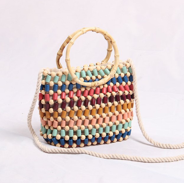 Stylish Handmade Colorful Wood Beads Shoulder Bag