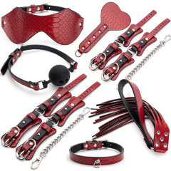 H2006--Crocodile print 7-piece couple's bed flirting kit Female slave bondage handcuffs collar adult toy