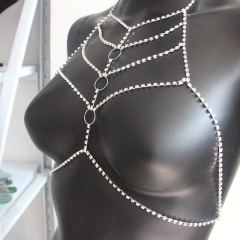 D803--Rhinestone body chain simple chest chain bra sexy shiny cross geometric circle one chain bra