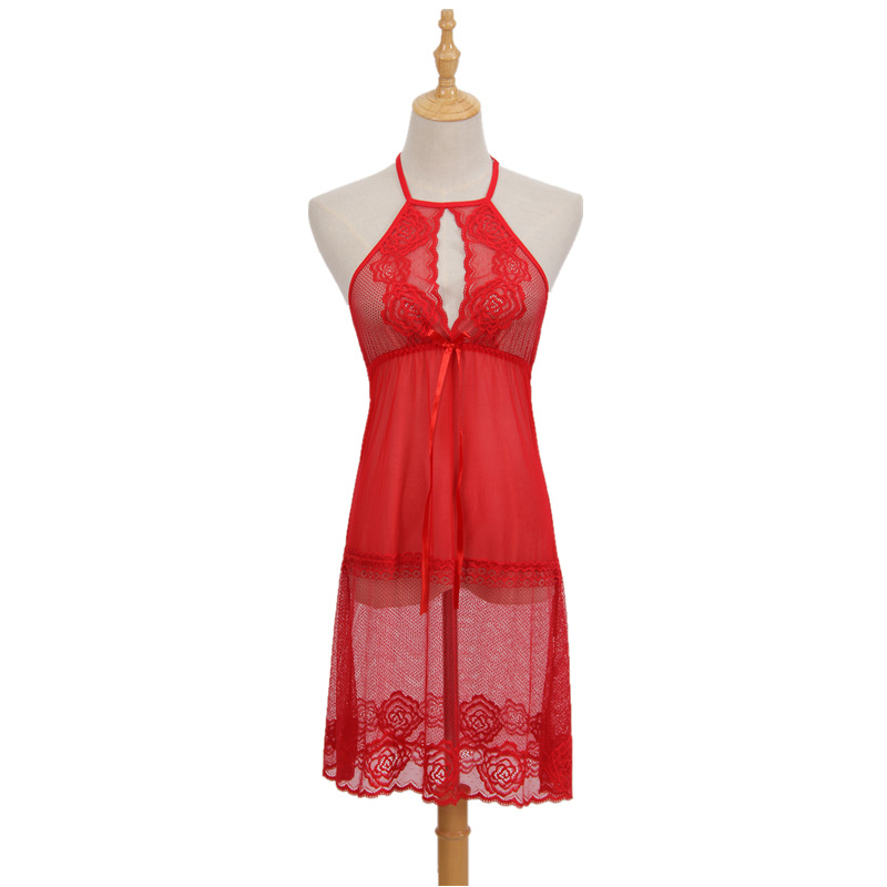 P8712--Hang neck gauze fun nightdress with thong