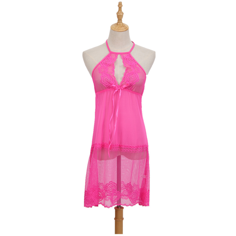 P8712--Hang neck gauze fun nightdress with thong