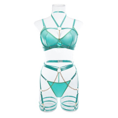 3303--Sexy underwear three-piece set explosive underwear chain hanging neck waist seal heavy process