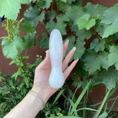 S152--Natural white crystal raw stone carved polished crystal massage stick