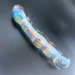 L77--Colorful glass penis masturbation stick sex toy thread double head dragon