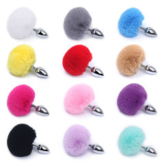 SZ014--Sex toys sm metal back yard fox tail anal plug hair ball anal plug small size