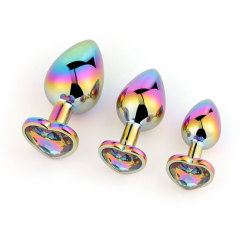 wo-14-Colorful heart-shaped sm metal anal plug set in the back yard, sex toy anal plug