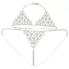 0005-Cross-border hot selling rhinestone bra accessories luxury full diamond love geometric sexy nightclub sexy European and American body chain for women