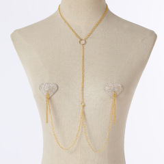 ST230937-New rhinestone love breast patch, European and American nightclub sexy breast patch, detachable halter neck one-piece chain chest chain