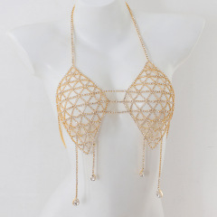 ST230921-Rhinestone bikini bra nightclub beach sexy body chain chest chain