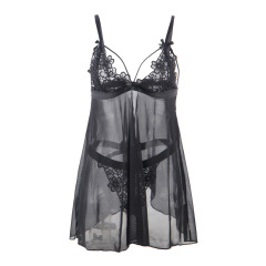 R80926--Large size sexy lingerie women's European and American sexy see-through suspender short pajamas