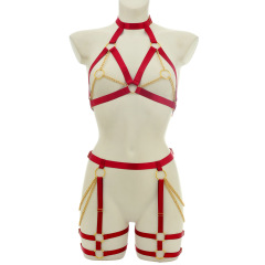 O0913+P0290--New Sexy Hollow Chain Women's Sexy Split Suit