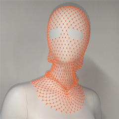GC140-European and American elastic fishnet hood accessories mesh hollow personality hat rhinestone headscarf hat hood
