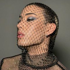 GC140-European and American elastic fishnet hood accessories mesh hollow personality hat rhinestone headscarf hat hood