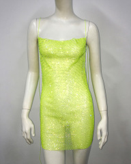 GC255-Slip dress, sexy beautiful back suspender dress, fishnet rhinestone strap hot girl tight skirt