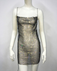 GC255-Slip dress, sexy beautiful back suspender dress, fishnet rhinestone strap hot girl tight skirt
