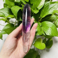 S154--Natural crystal amethyst raw stone carved and polished crystal massage stick