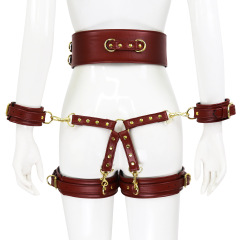 302100277-Sex toys leather handcuffs, leg cuffs and waist restraints, alternative toy cross leather corset