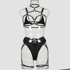 Z3462A--New Sexy Hollow Complex Strap Three-piece European and American Halter Neck Sexy Underwear Set