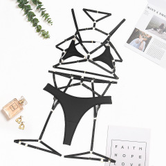 Z3462A--New Sexy Hollow Complex Strap Three-piece European and American Halter Neck Sexy Underwear Set