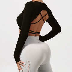 A23LT304--Knitted high elastic finger hole sports yoga wear long sleeves without chest pads