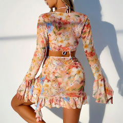 BK69--New four-piece swimsuit digitally printed floral skirt fashionable swimsuit