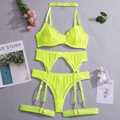 0048--New fashion sexy sexy lingerie mesh see-through temptation bra garter belt four-piece set