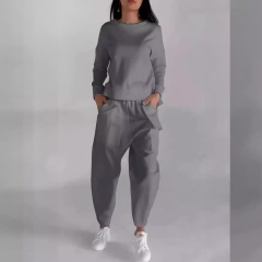 AH8222--Autumn new fashionable lace-up multi-pocket trendy sports solid color casual pants suit