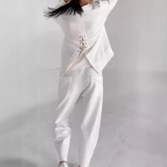 AH8222--Autumn new fashionable lace-up multi-pocket trendy sports solid color casual pants suit