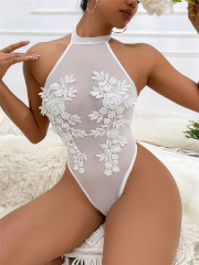 2962--Hot-selling sexy water-soluble flower see-through hot girl slim underwear sexy bodysuit