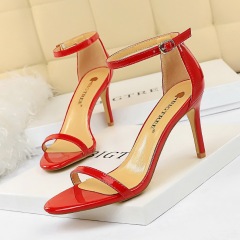 126-10--Patent leather open-toe one-strap sandals for sexy summer nightclub women's high heels
