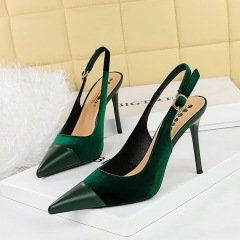 8315-1--Shallow-mouthed velvet, thickened velvet, pointed toe, hollowed-out back straps