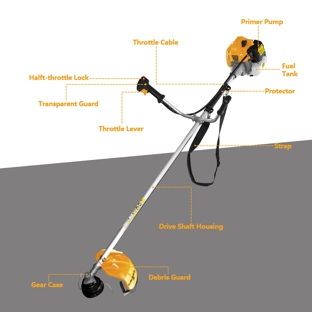WORKSITE Grass Trimmer Professional 2 Stroke Brush Cutter Tools Cutting Machine Petrol Portable Handheld 43CC Weed Brush Cutter