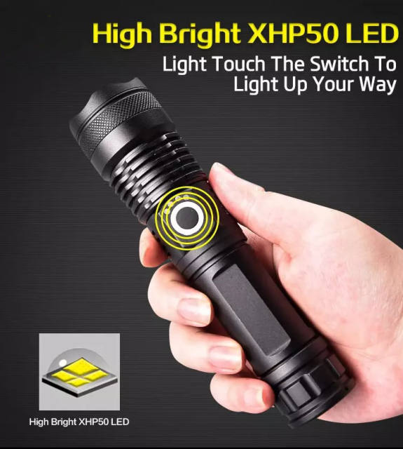 5 Modes Zoomable Handheld Light Flashlights LED XHP50, Rechargeable 3000 High Lumens LED Tactical Flashlight