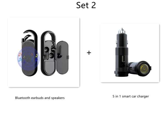 Set 2  : BT01 TWS bluetooth earphones  and 5 in 1 smart car charger